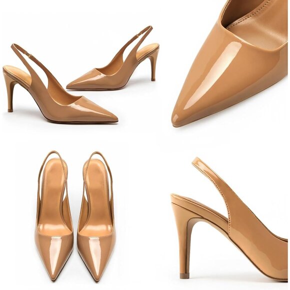 Women Nude Slingback Stiletto Heels Closed Toe Pumps Slip On High Heels - Picture 4 of 7
